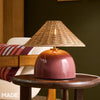 Nora Ceramic Table Lamp in Burgundy Red with Dark Rattan Shade