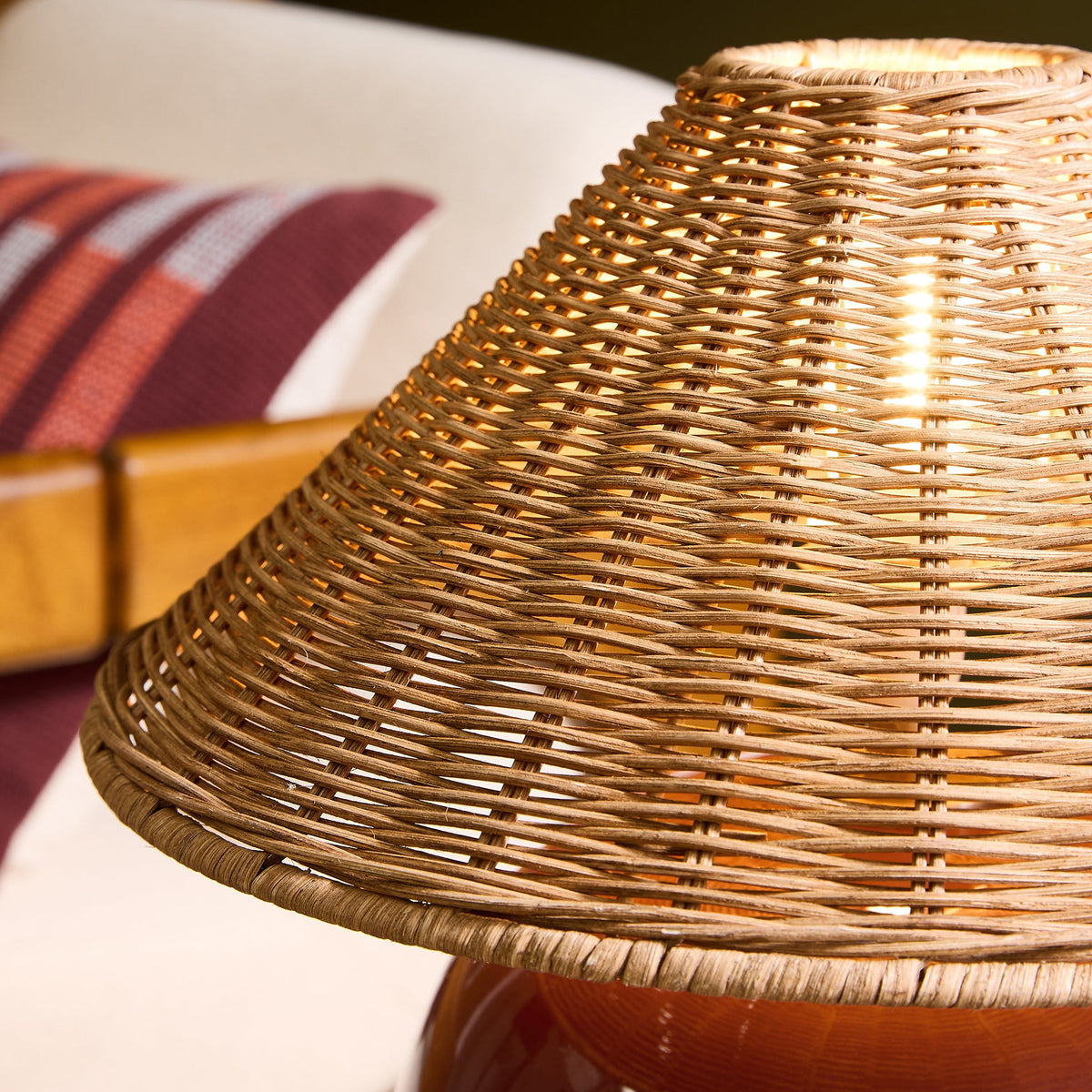 Nora Ceramic Table Lamp in Burgundy Red with Dark Rattan Shade