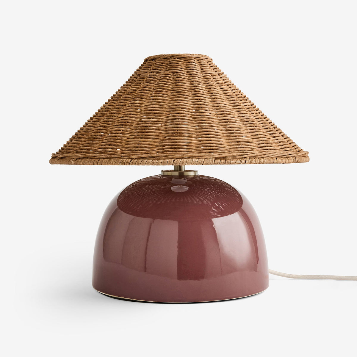 Nora Ceramic Table Lamp in Burgundy Red with Dark Rattan Shade