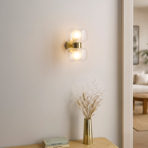 Rossano Up and Down Wall Light in Brass with Clear and Frosted Glass Shades