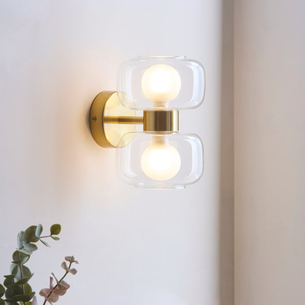 Rossano Up and Down Wall Light in Brass with Clear and Frosted Glass Shades