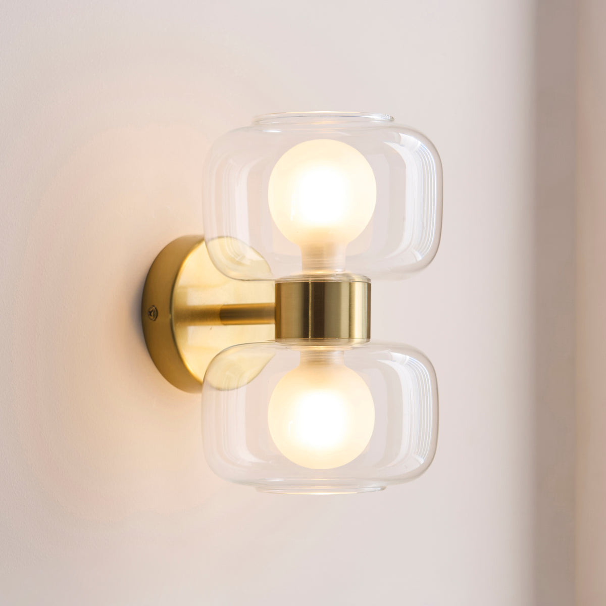 Rossano Up and Down Wall Light in Brass with Clear and Frosted Glass Shades