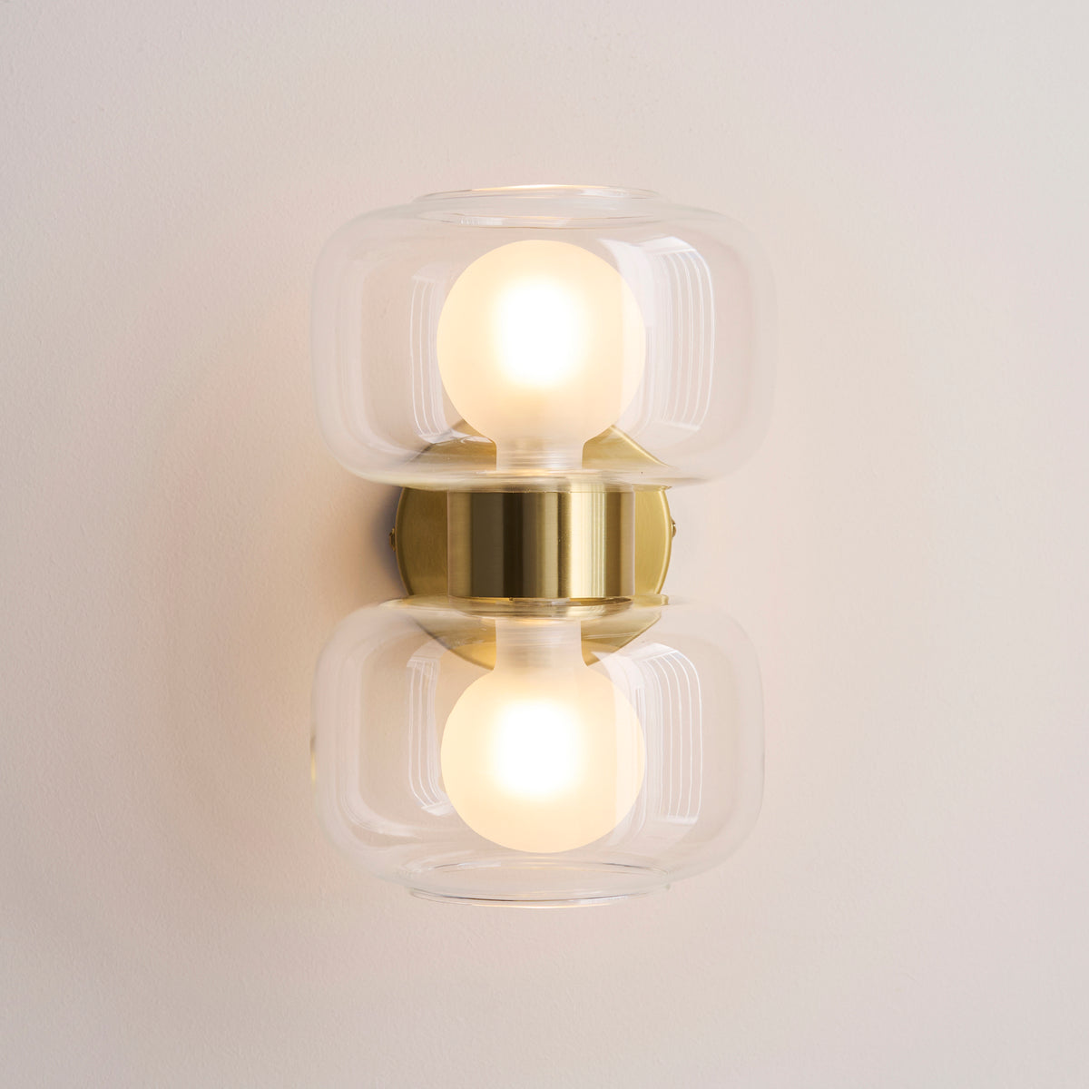 Rossano Up and Down Wall Light in Brass with Clear and Frosted Glass Shades