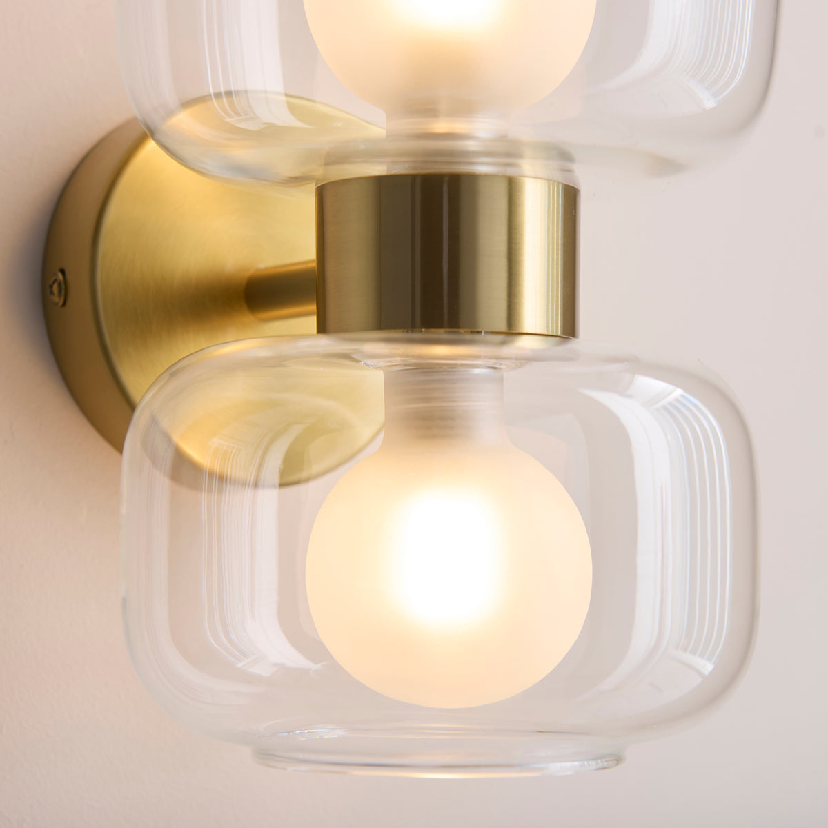 Rossano Up and Down Wall Light in Brass with Clear and Frosted Glass Shades