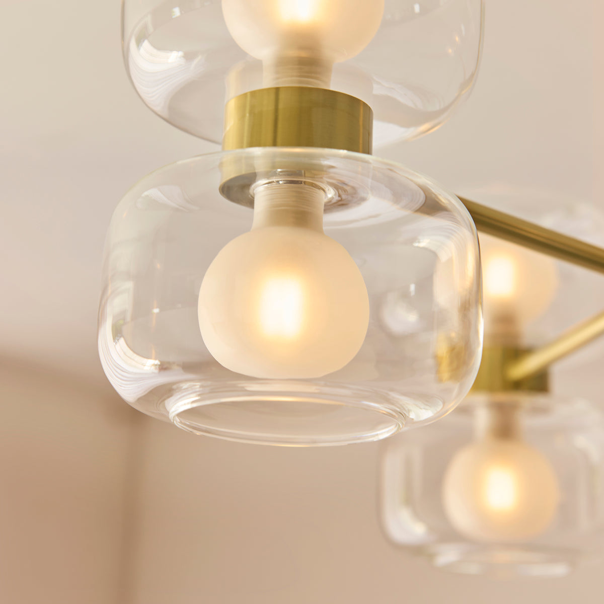 Rossano Six Light Semi Flush in Brass with Clear and Frosted Glass Shades