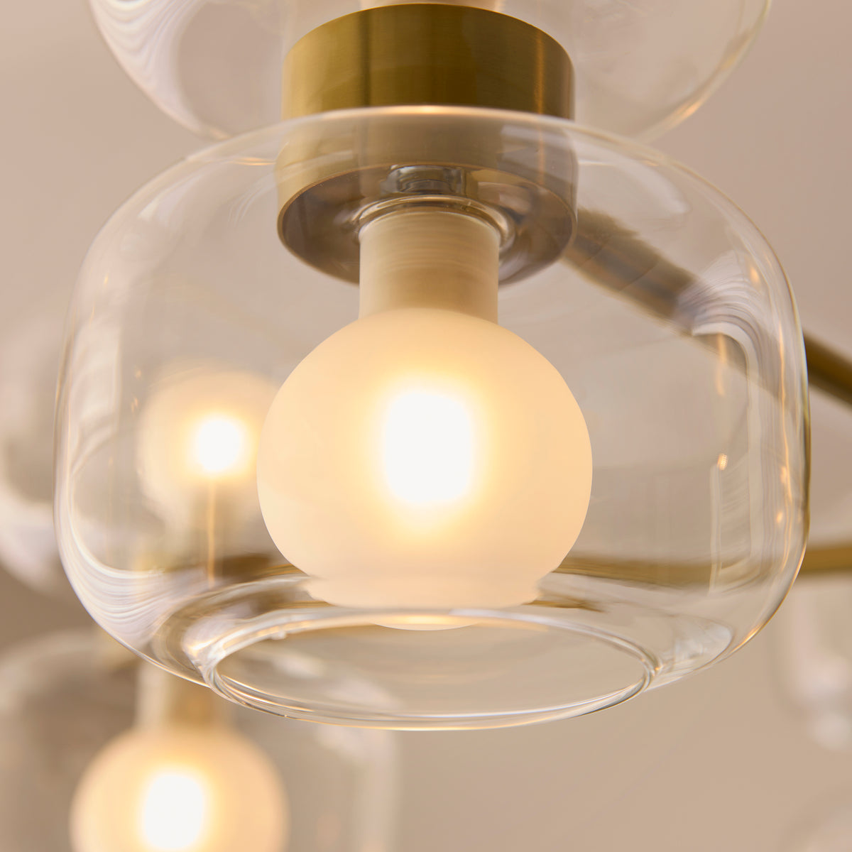 Rossano Ten Light Pendant Chandelier in Brass with Clear and Frosted Glass Shades