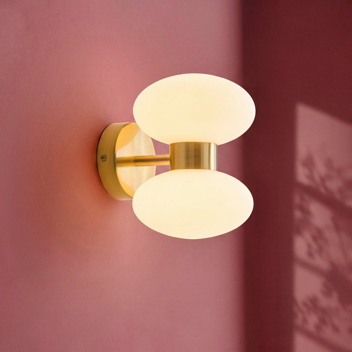 Rossano Up and Down Wall Light in Brass with Opal Glass Shades