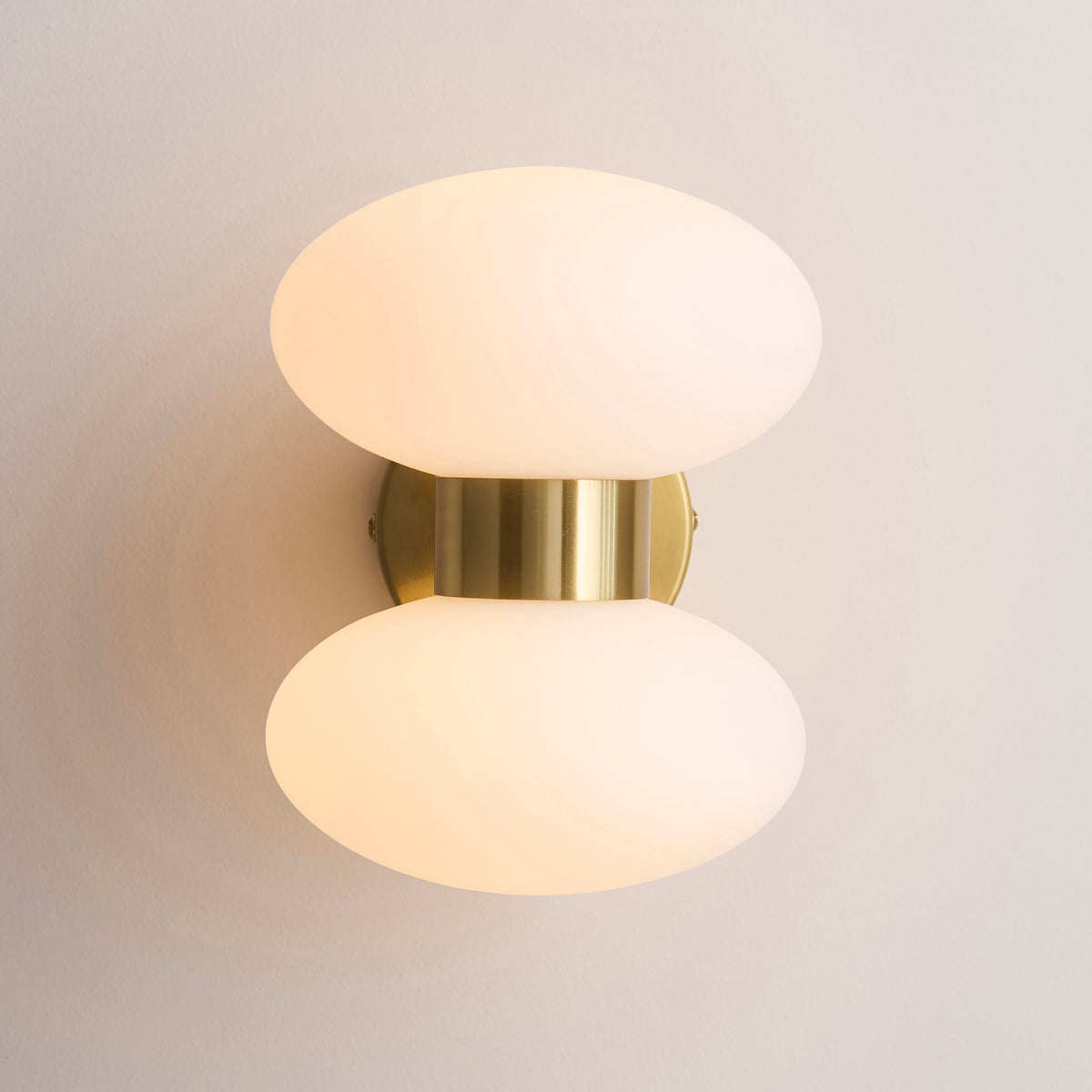 Rossano Up and Down Wall Light in Brass with Opal Glass Shades