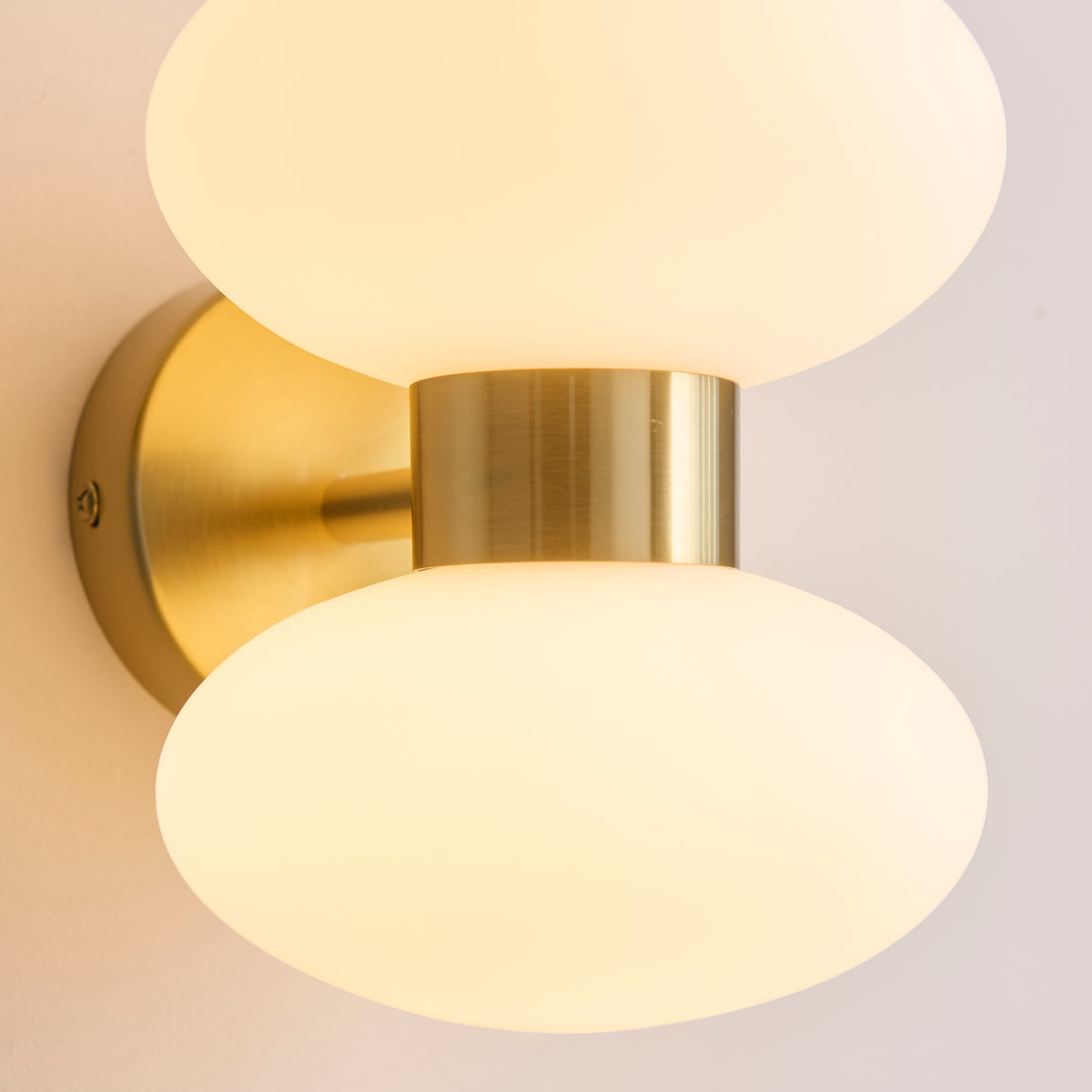 Rossano Up and Down Wall Light in Brass with Opal Glass Shades