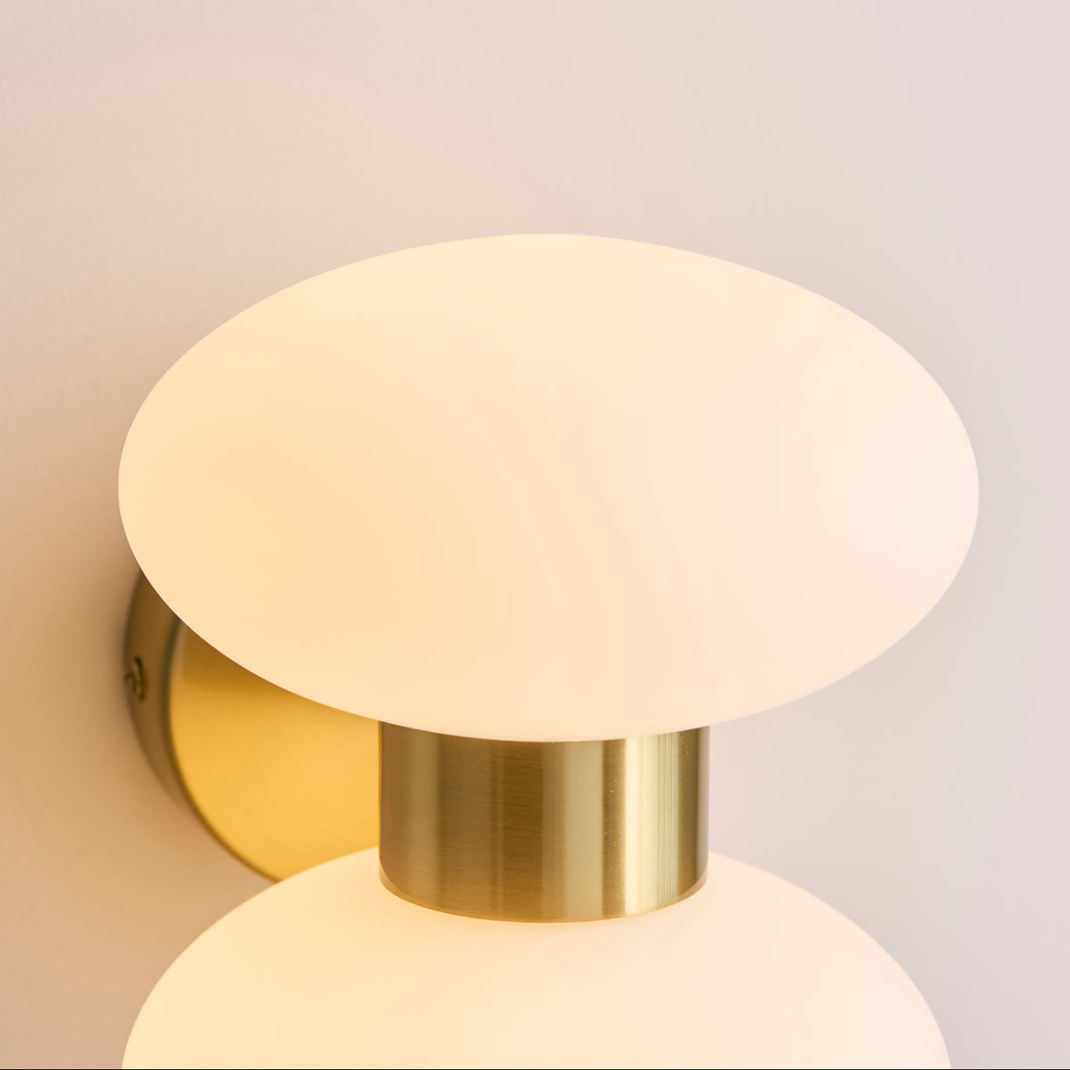 Rossano Up and Down Wall Light in Brass with Opal Glass Shades