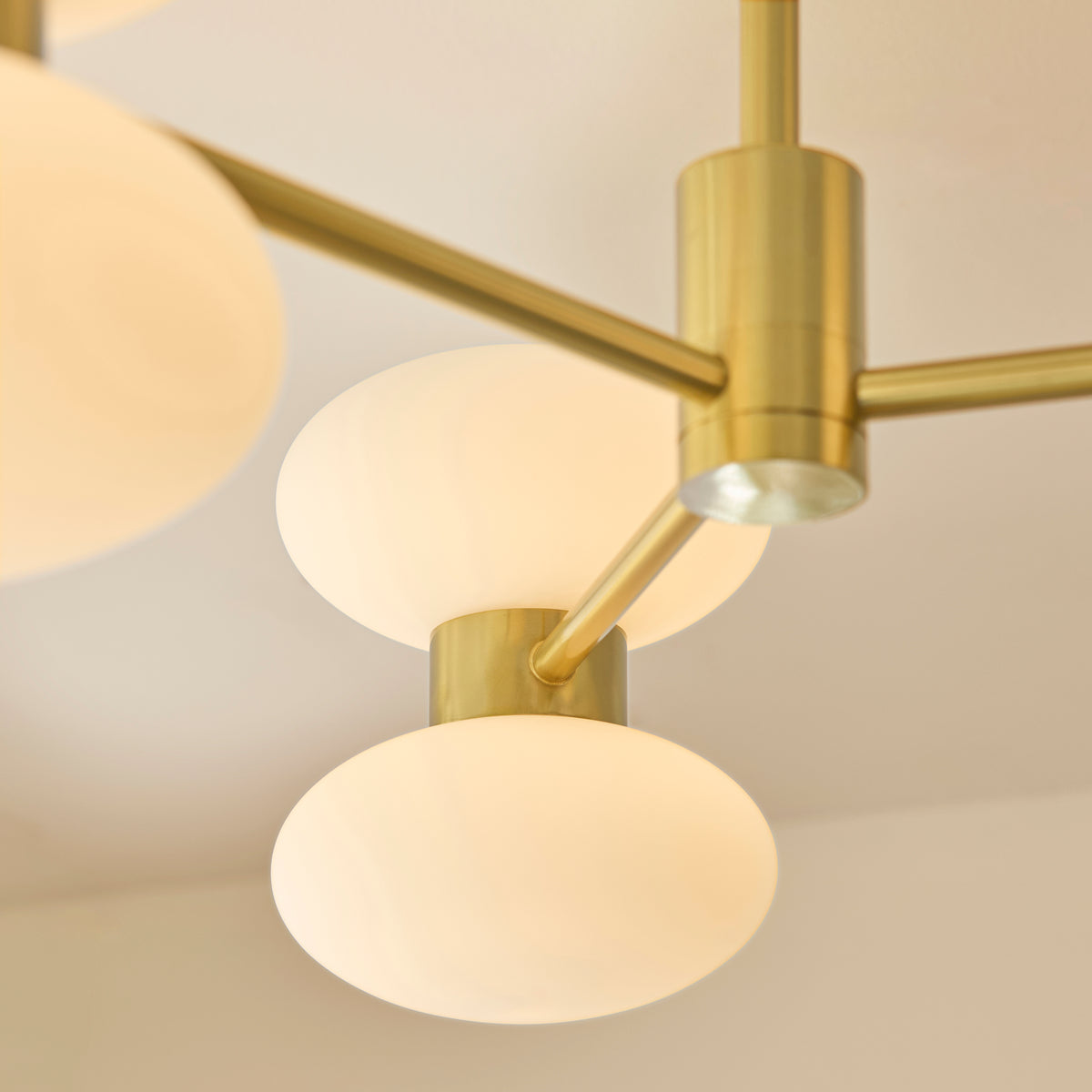 Rossano Six Light Semi Flush in Brass with Opal Glass Shades