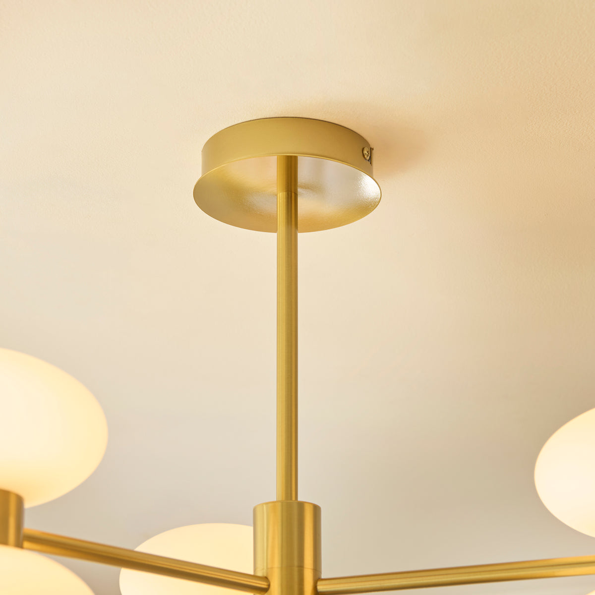 Rossano Six Light Semi Flush in Brass with Opal Glass Shades
