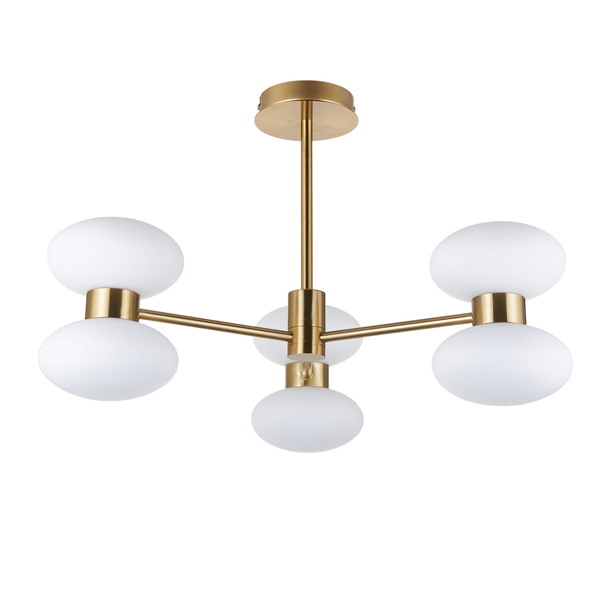 Rossano Six Light Semi Flush in Brass with Opal Glass Shades