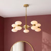 Rossano Ten Light Pendant Chandelier in Brass with Opal Glass Shades