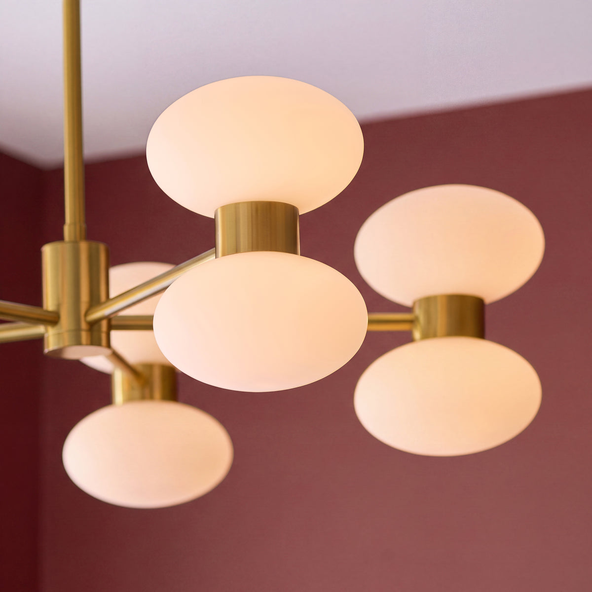 Rossano Ten Light Pendant Chandelier in Brass with Opal Glass Shades