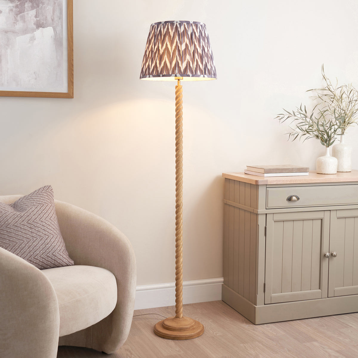 Twist Floor Lamp with Pearl Grey 40cm Zigzag Shade