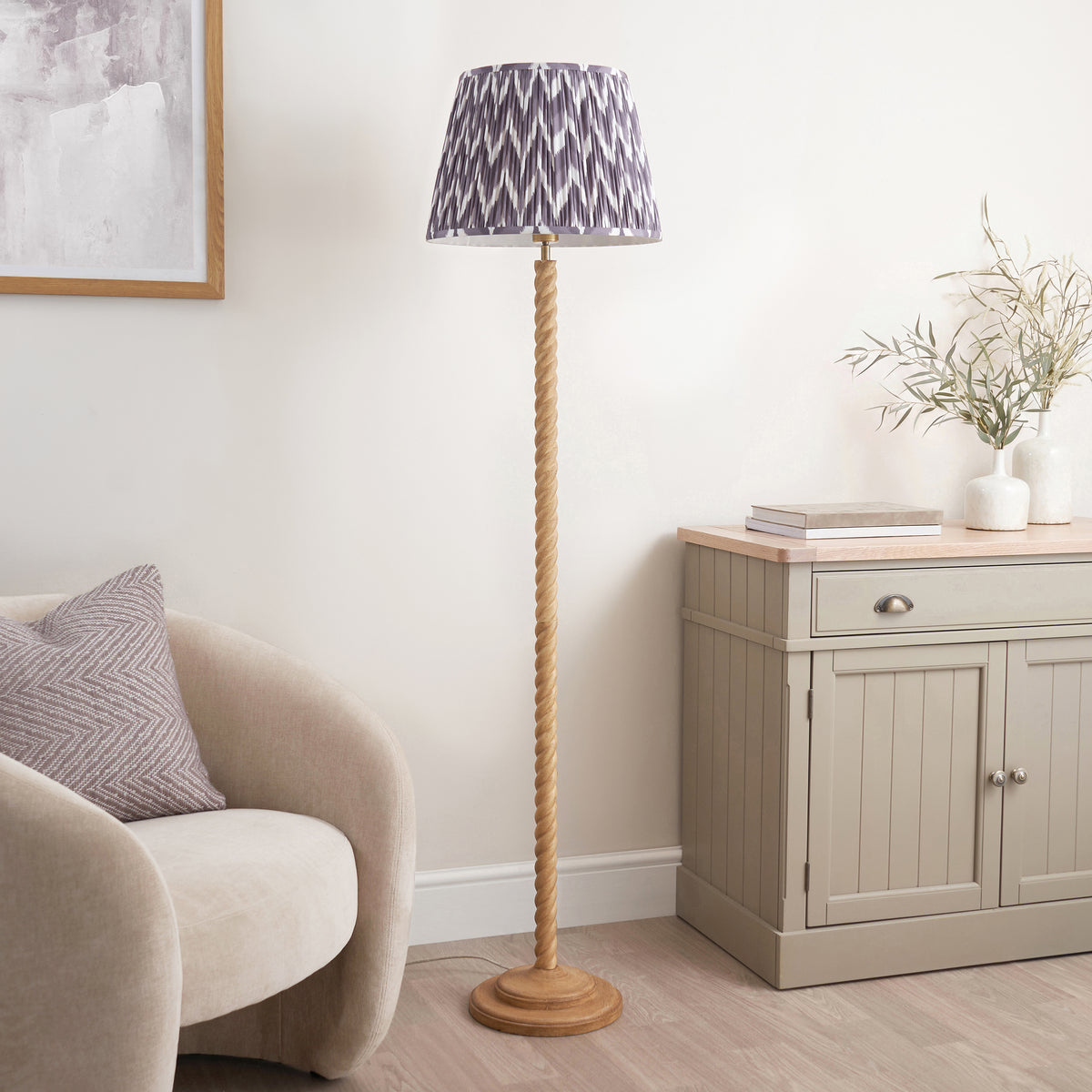 Twist Floor Lamp with Pearl Grey 40cm Zigzag Shade