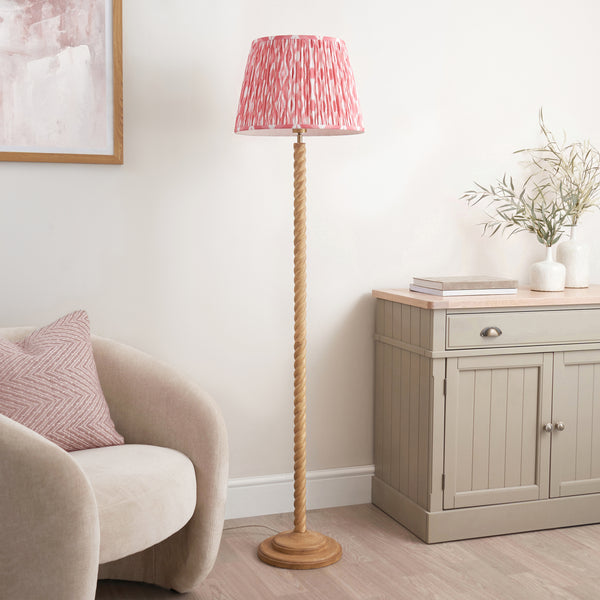 Twist Floor Lamp with Coral Pink 40cm Ikat Shade
