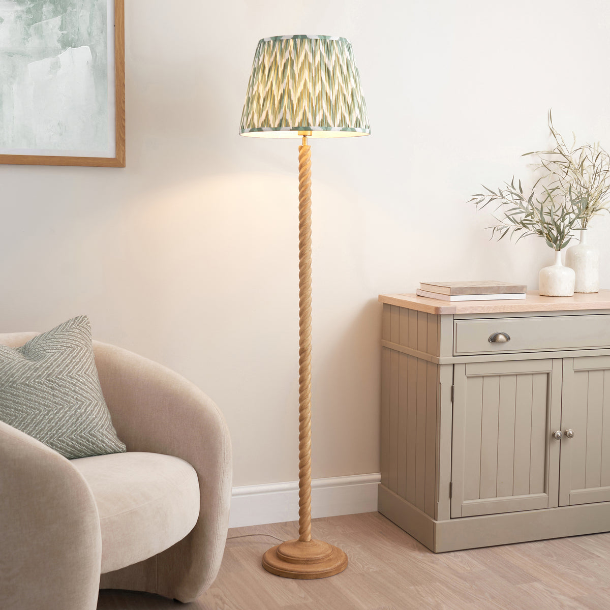 Twist Floor Lamp with Cotswold Green 40cm Zigzag Shade