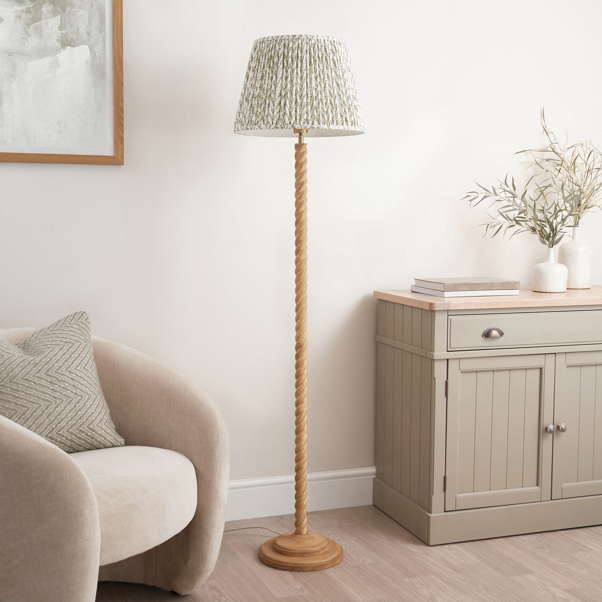 Twist Floor Lamp with Herb Garden Green 40cm Leaf Shade