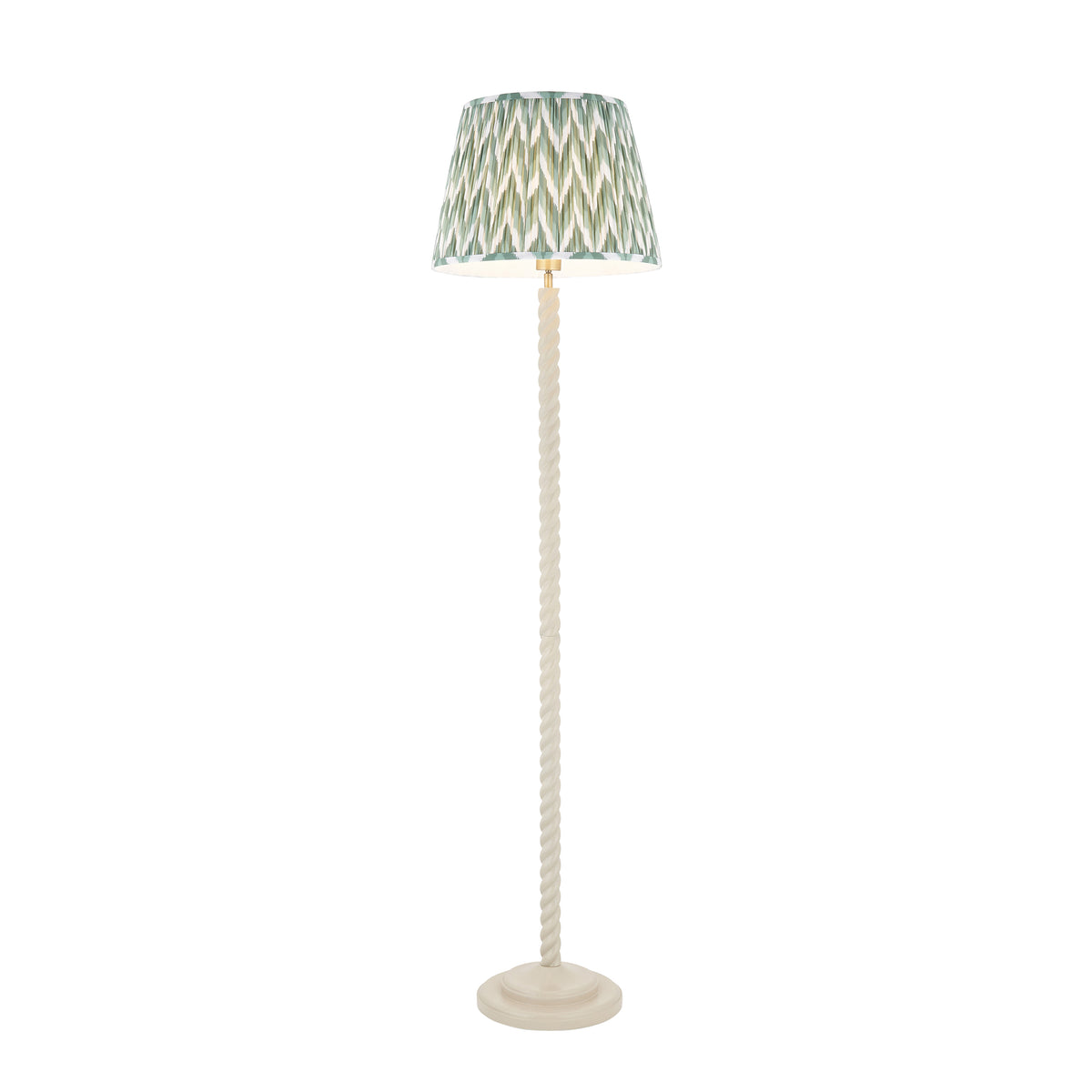 Twist Floor Lamp in Almond White with Cotswold Green 40cm Zigzag Shade