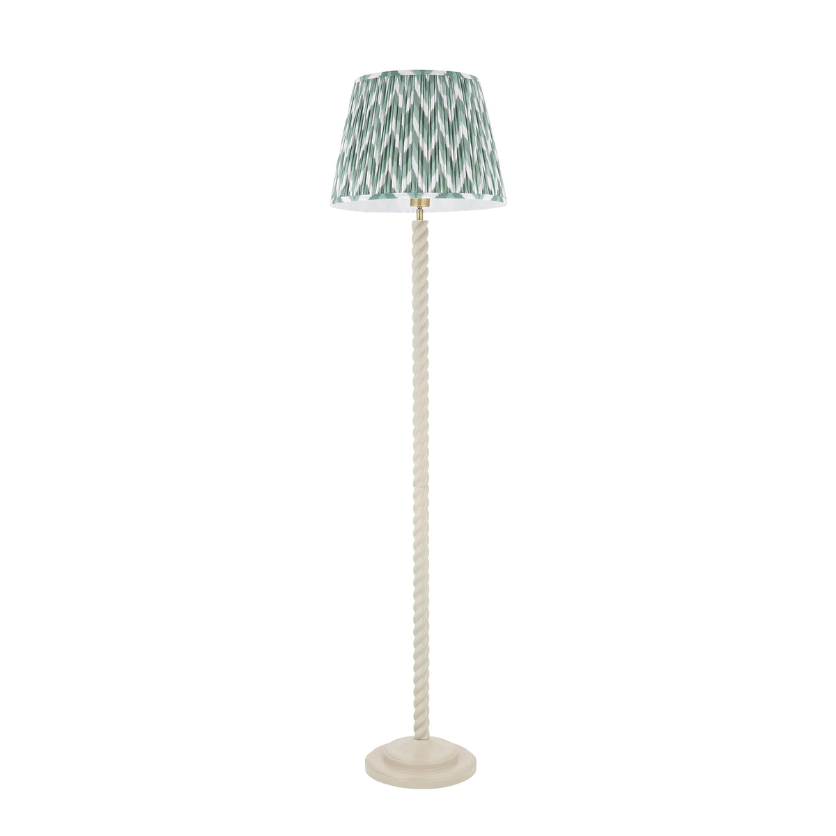 Twist Floor Lamp in Almond White with Cotswold Green 40cm Zigzag Shade