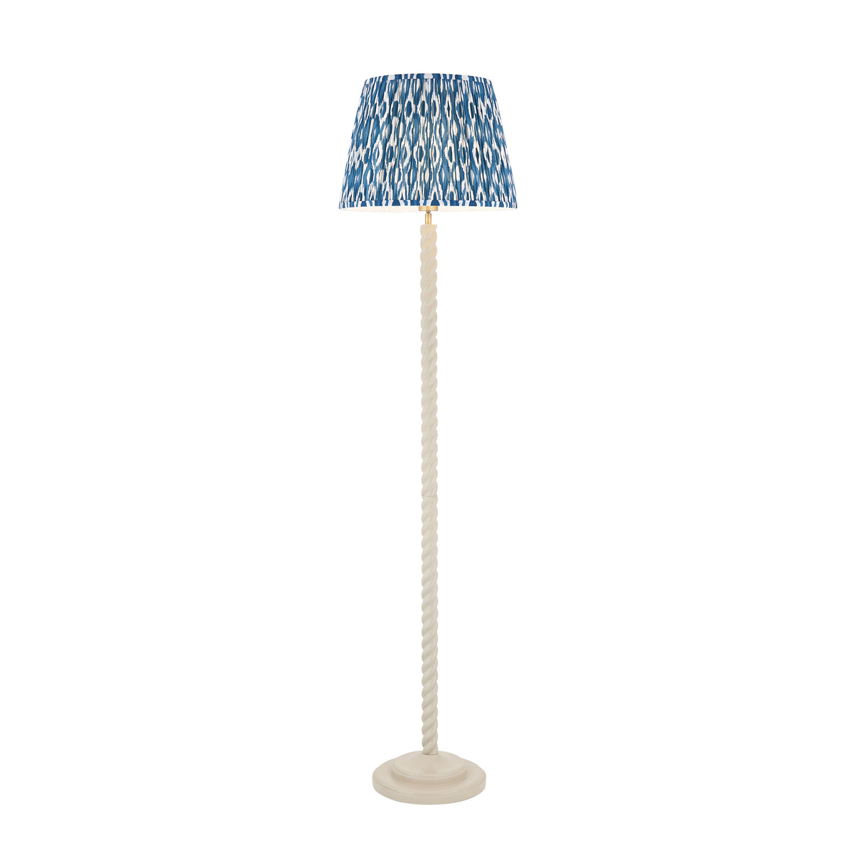Twist Floor Lamp in Almond White with Marlin Blue 40cm Ikat Shade