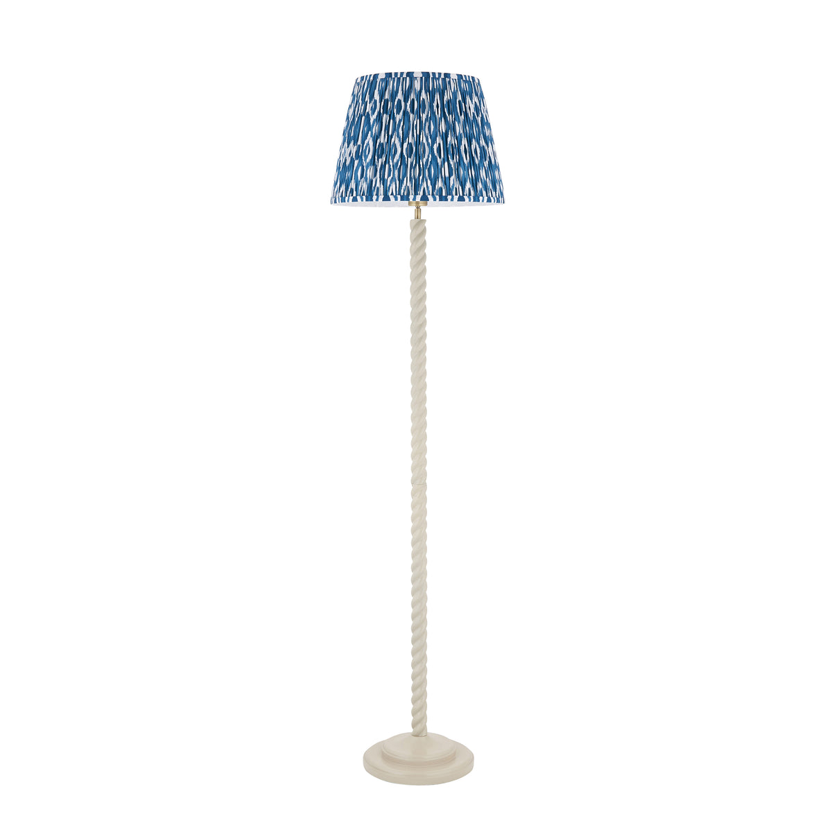 Twist Floor Lamp in Almond White with Marlin Blue 40cm Ikat Shade
