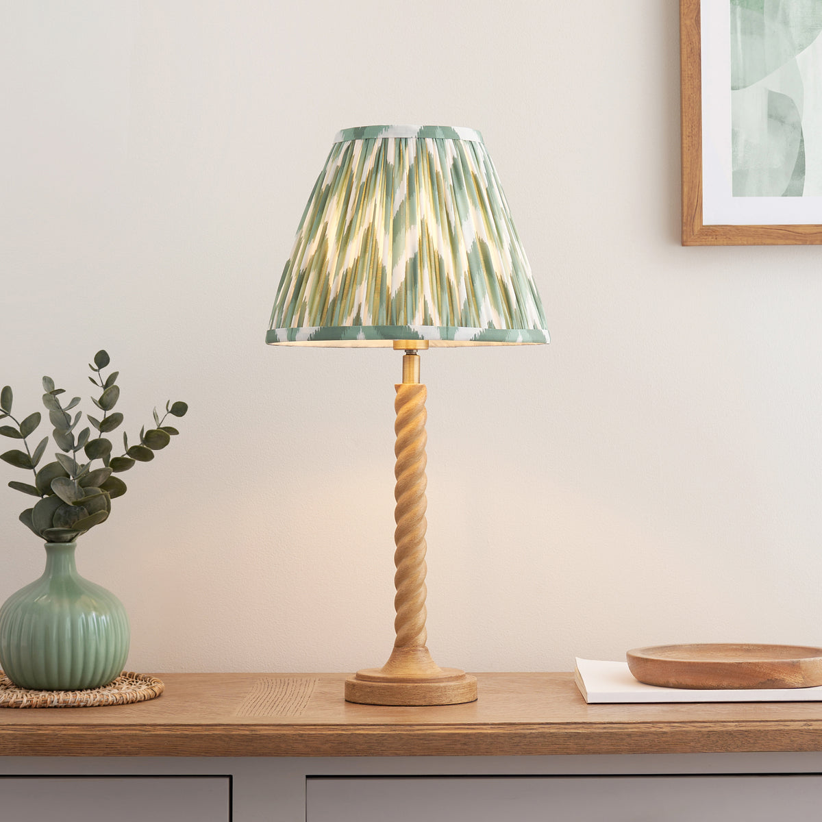Twist Table Lamp with Cotswold Green 25cm Zigzag Shade