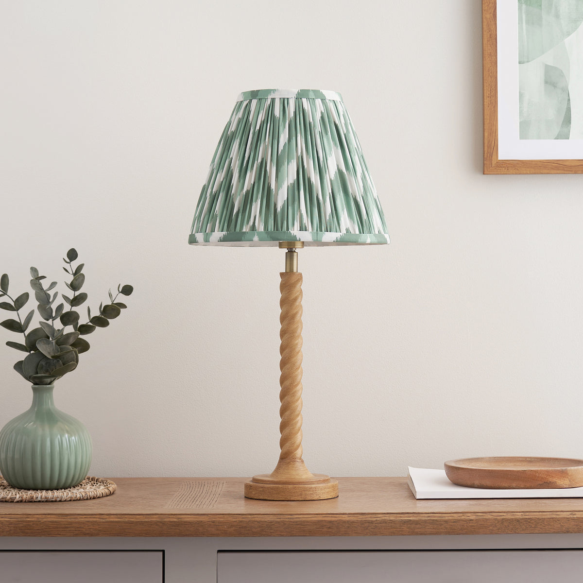 Twist Table Lamp with Cotswold Green 25cm Zigzag Shade