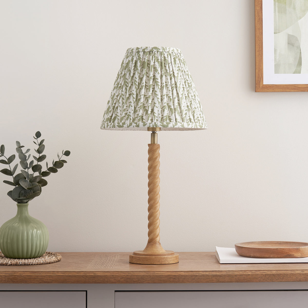 Twist Table Lamp with Herb Garden Green 25cm Leaf Shade