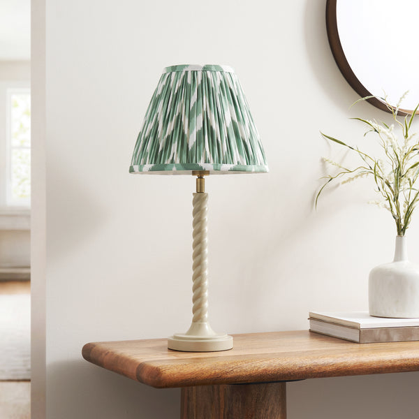 Twist Table Lamp in Satin Almond White with Cotswold Green 25cm Zigzag Shade