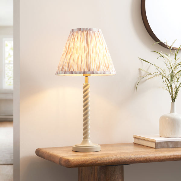 Twist Table Lamp in Satin Almond White with Natural 25cm Ikat Shade