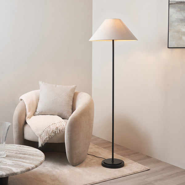 Arlo Floor Lamp in Matt Black with Avalon 52cm Natural Shade