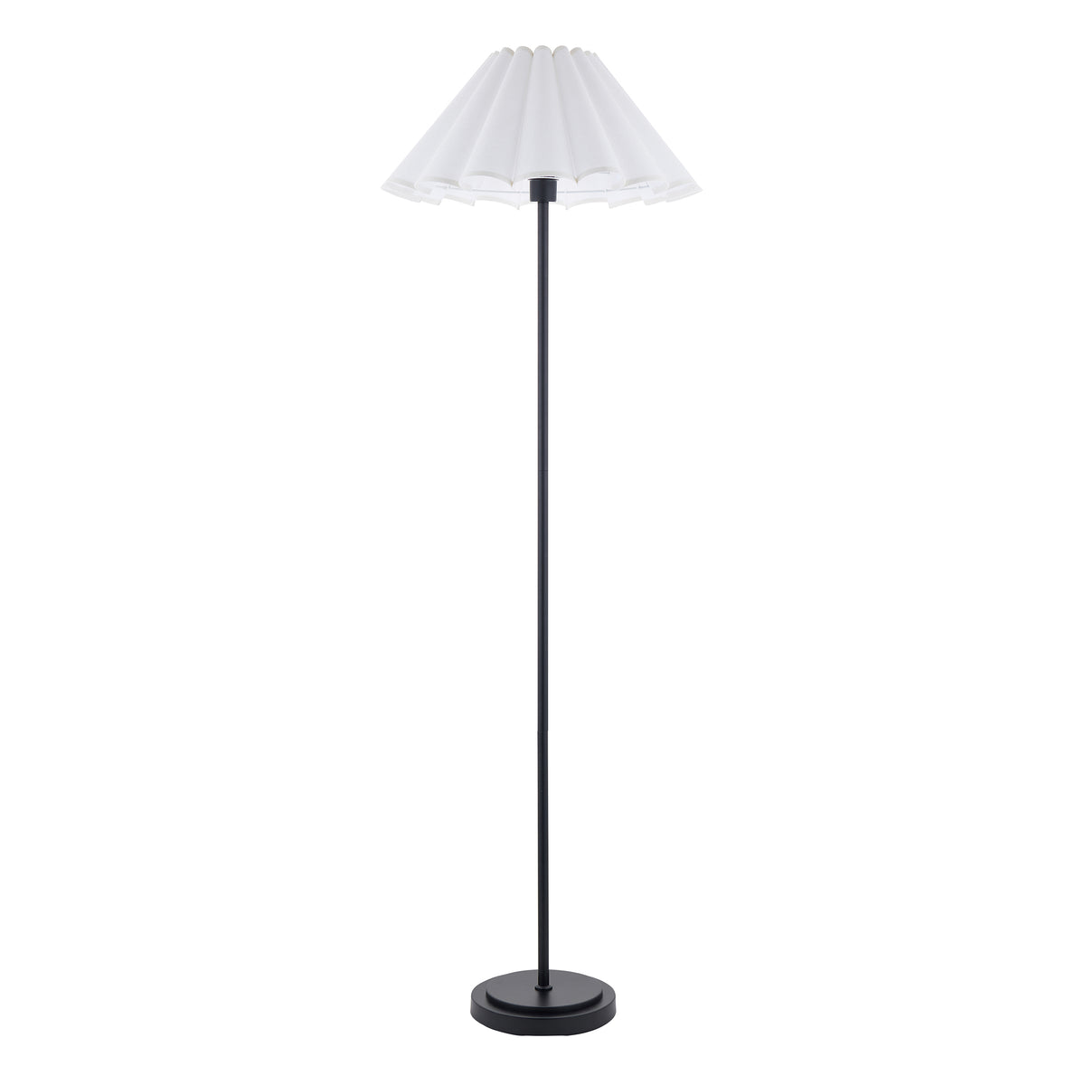 Arlo Floor Lamp in Matt Black with Ayla 53cm Vintage White Scalloped Cotton Shade