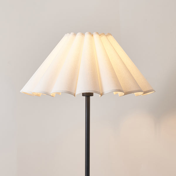 Arlo Floor Lamp in Matt Black with Ayla 53cm Vintage White Scalloped Cotton Shade