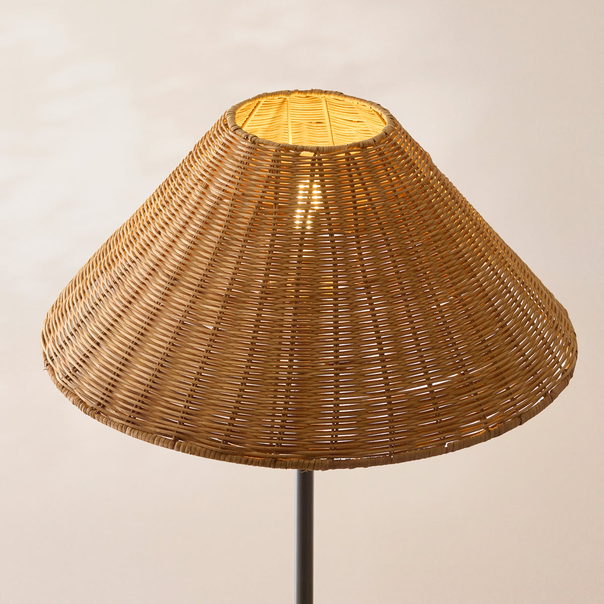 Arlo Floor Lamp in Matt Black with Warm Brown 52cm Rattan Shade