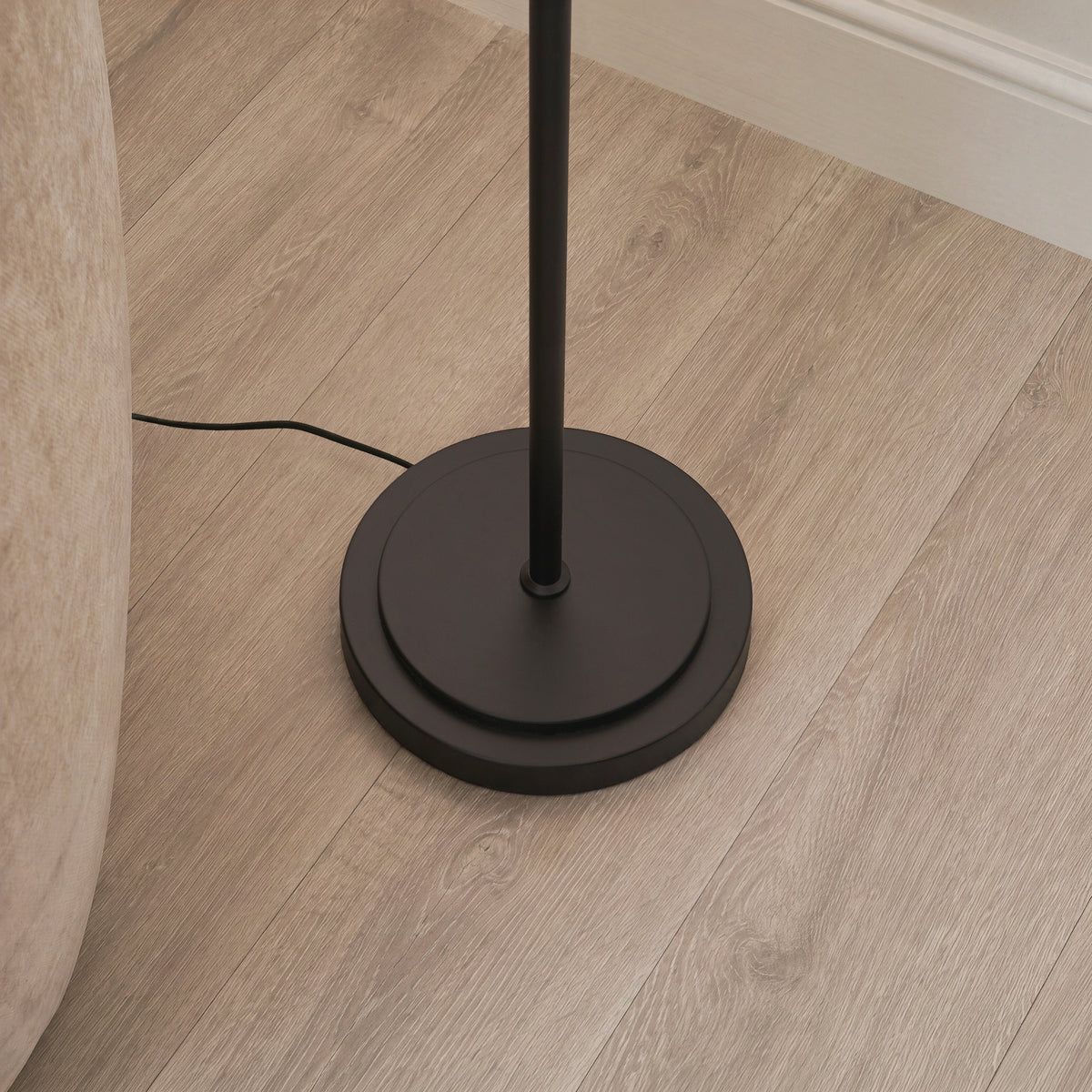 Arlo Floor Lamp in Matt Black with Warm Brown 52cm Rattan Shade