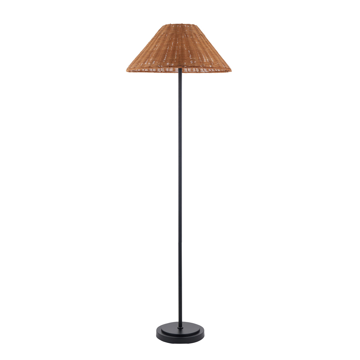 Arlo Floor Lamp in Matt Black with Warm Brown 52cm Rattan Shade