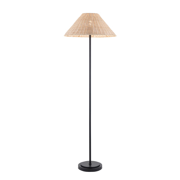 Arlo Floor Lamp in Matt Black with Natural 52cm Rattan Shade