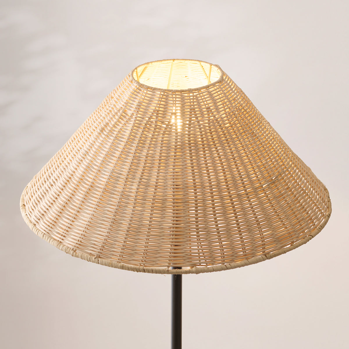 Arlo Floor Lamp in Matt Black with Natural 52cm Rattan Shade