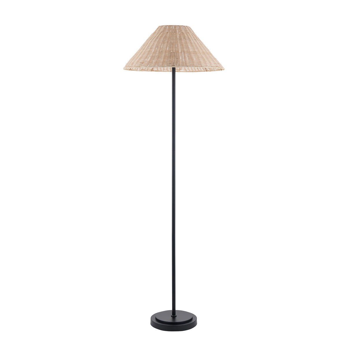 Arlo Floor Lamp in Matt Black with Natural 52cm Rattan Shade