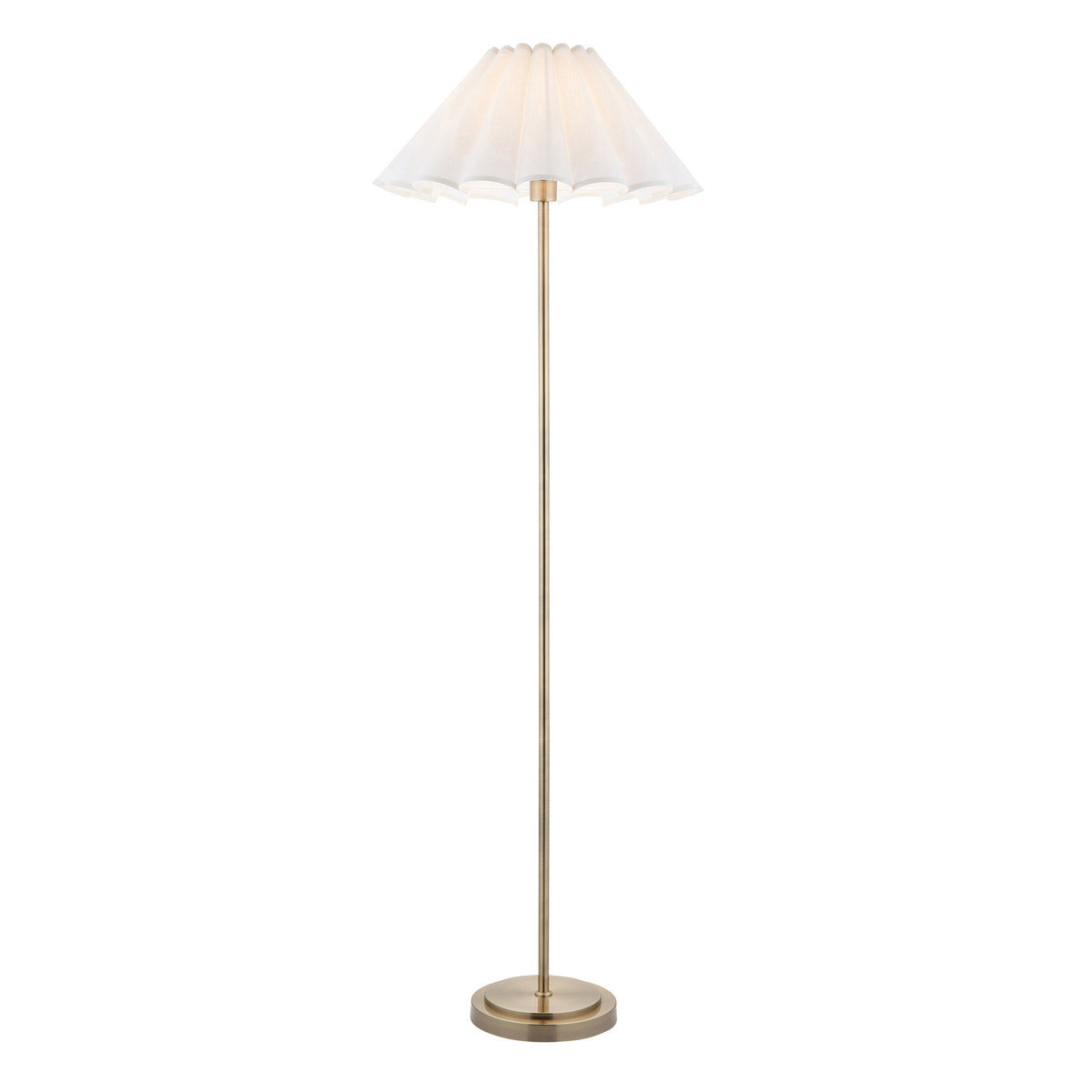 Arlo Floor Lamp in Antique Brass with Ayla 53cm Vintage White Scalloped Cotton Shade