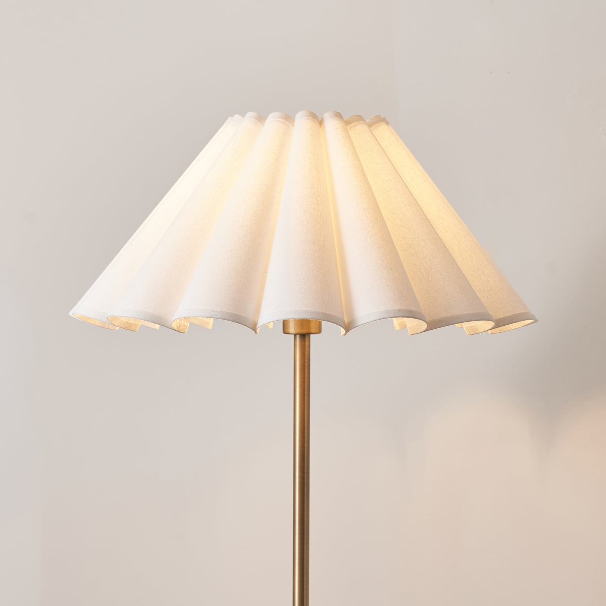 Arlo Floor Lamp in Antique Brass with Ayla 53cm Vintage White Scalloped Cotton Shade