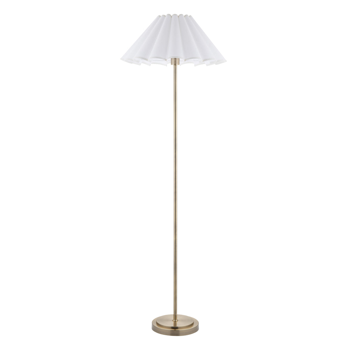 Arlo Floor Lamp in Antique Brass with Ayla 53cm Vintage White Scalloped Cotton Shade