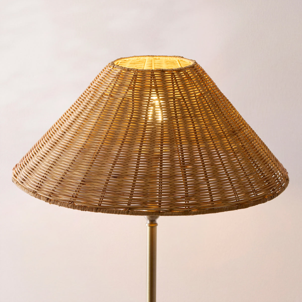 Arlo Floor Lamp in Antique Brass with Warm Brown 52cm Rattan Shade