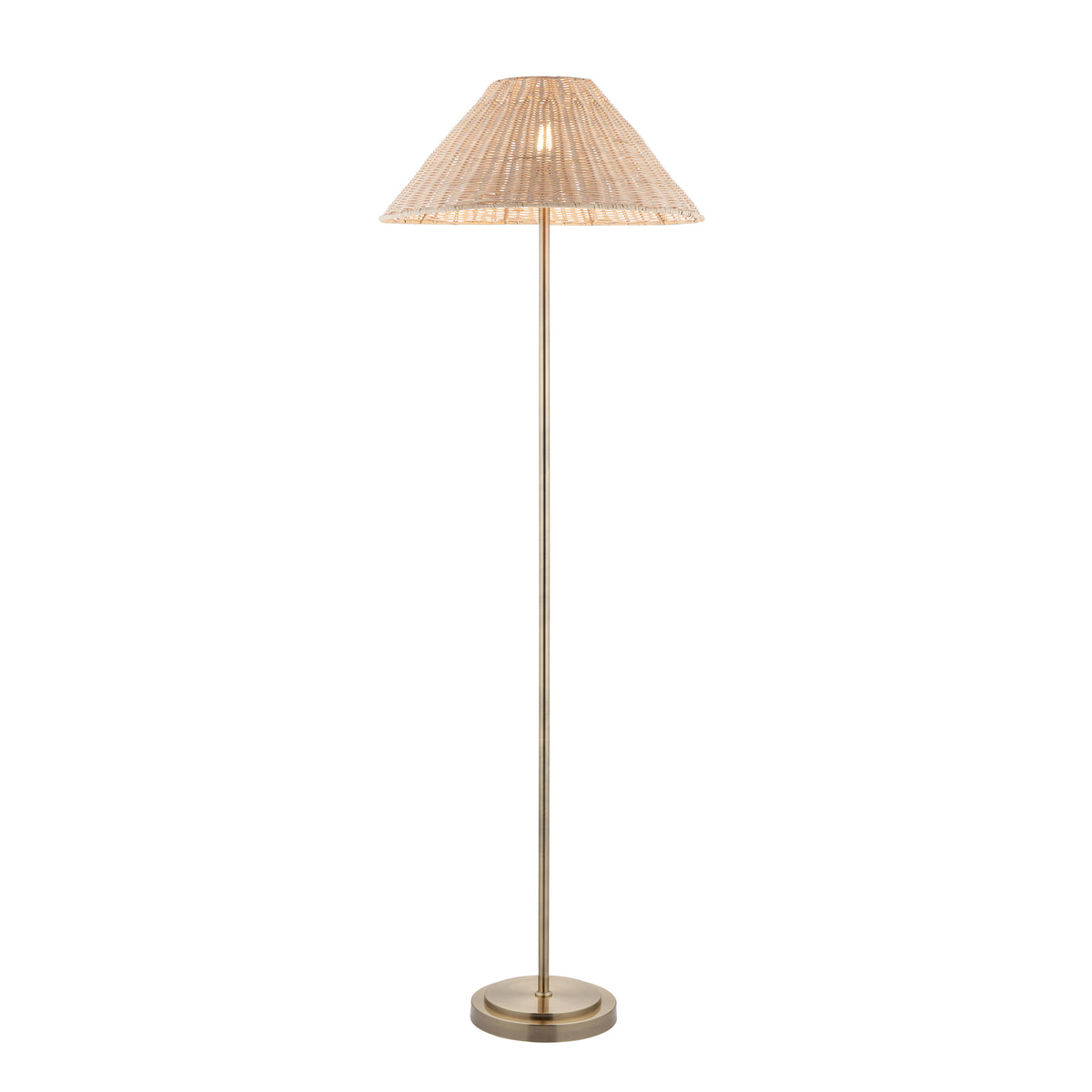 Arlo Floor Lamp in Antique Brass with Natural 52cm Rattan Shade