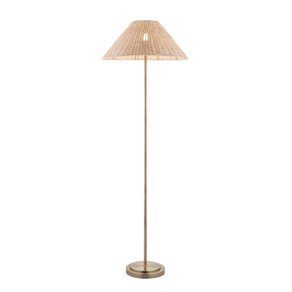 Arlo Floor Lamp in Antique Brass with Natural 52cm Rattan Shade