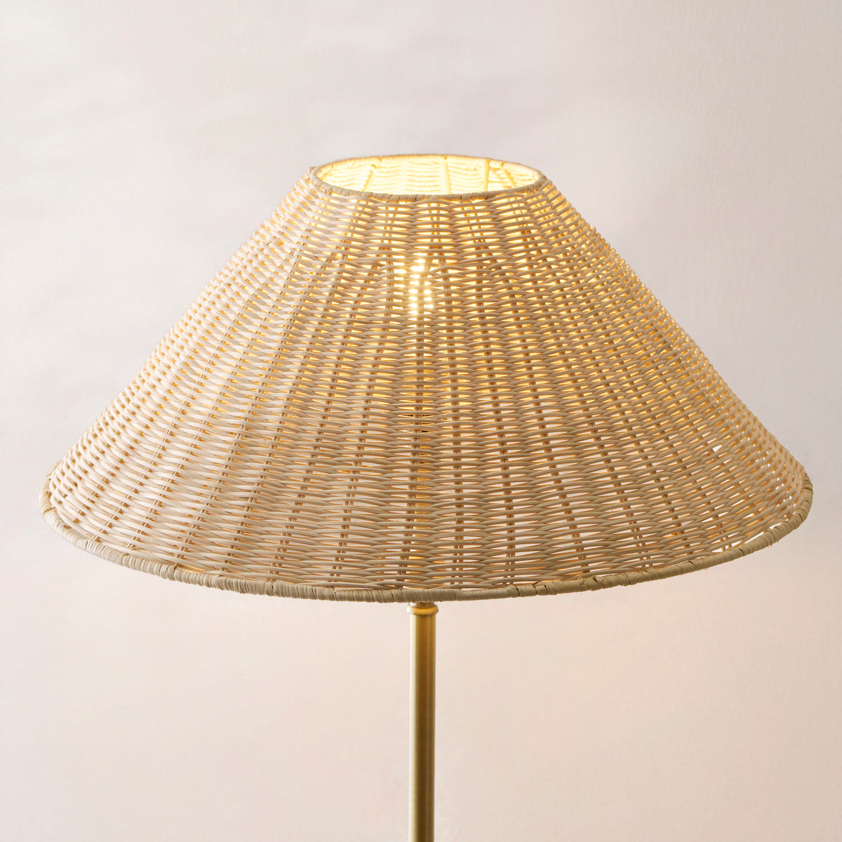 Arlo Floor Lamp in Antique Brass with Natural 52cm Rattan Shade