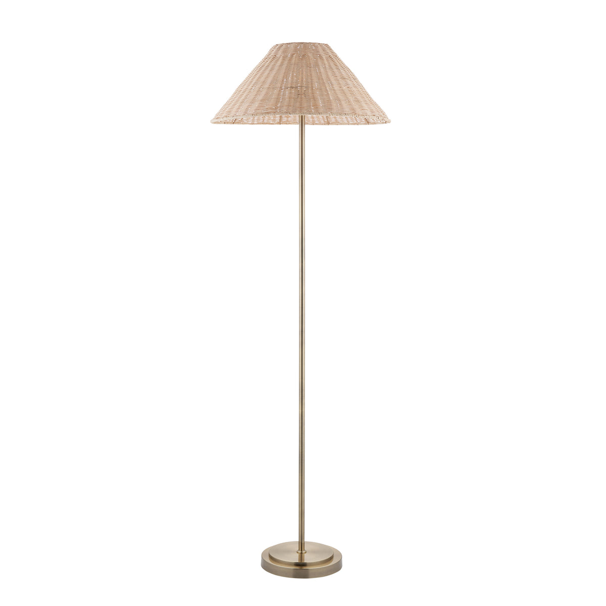 Arlo Floor Lamp in Antique Brass with Natural 52cm Rattan Shade